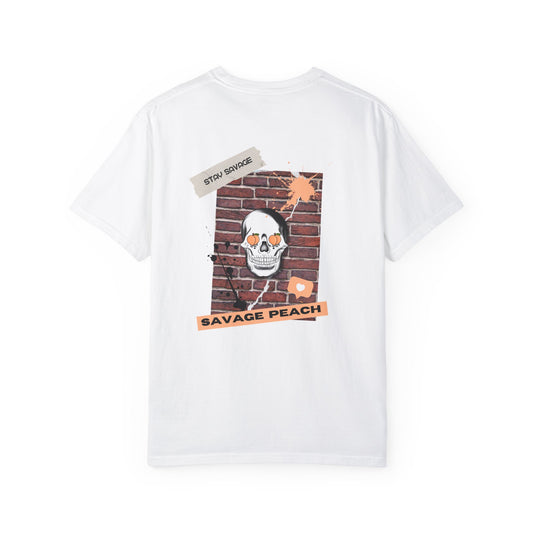 Savage Peach Unisex Heavy Cotton Tee - Edgy Skull Graphic Shirt