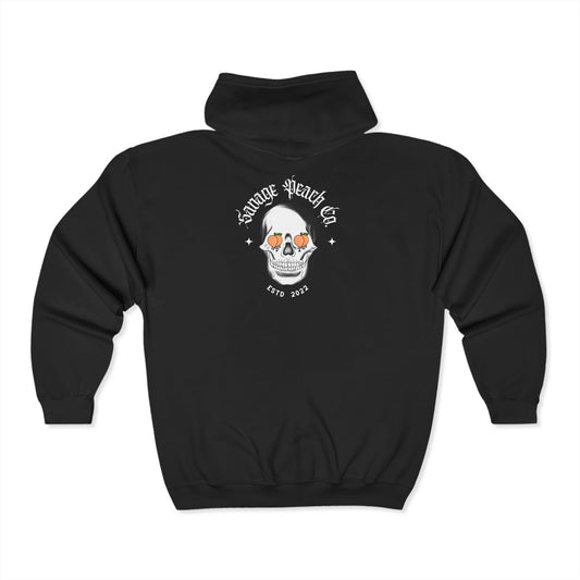 Savage Peach Co. Skull Zip Hoodie - Unisex Heavy Blend Hoodie