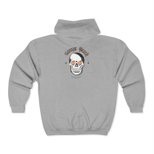 Savage Peach Skull Zip Hoodie - Trendy Unisex Heavy Blend Hoodie