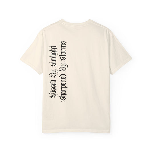 Unisex Heavy Cotton Tee - "Kissed by Sunlight, Sharpened by Storms" Inspirational Graphic Tee